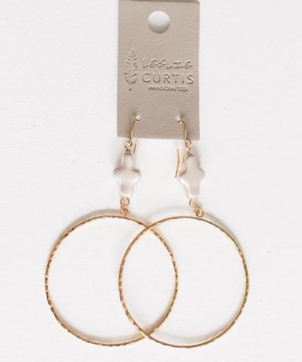 Hammered Gold Hoop w/ Pearl Cross Earrings