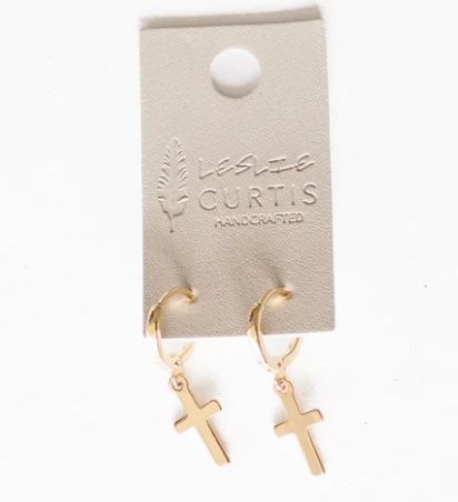 Gold Cross Huggie Earrings