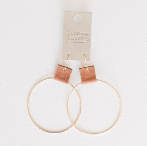 Brushed Gold Hoop w/ Saddle Leather Earrings LG