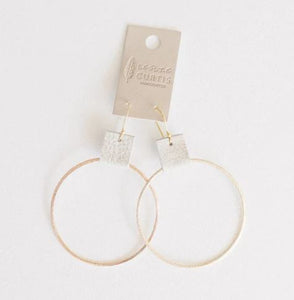Brushed Gold Hoop w/ Sand Leather Earrings LG