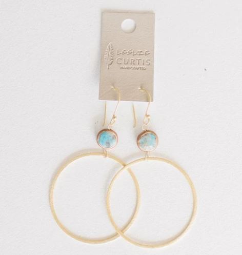 Brushed Gold Hoop w/ Turquoise Bead Earrings