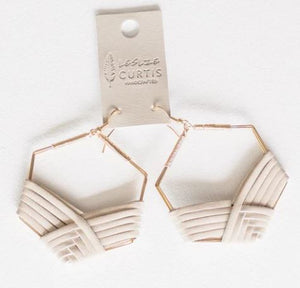 Gold Hexagon w/ Braided Leather Earrings