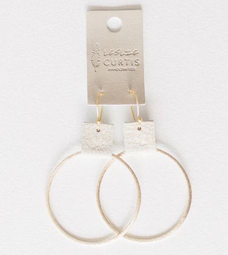 Brushed Gold Hoop w/ Sand Leather Earrings SM