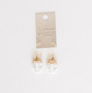 White Glass Drop w/ Gold Wire Wrap Earrings