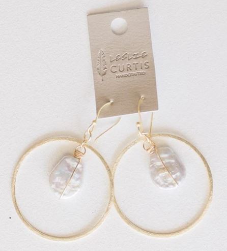 Brushed Gold Hoop w/ Pearl Drop Earrings