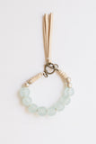 Pale Blue Glass Beads w/ Sand Leather Tassel Bracelet